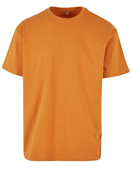 Orangefarbenes Heavy Oversize T-Shirt aus 240g Baumwolle, überschnittene Schultern, Rundhals.