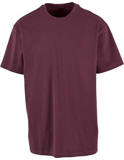 Plum-violettes Heavy Oversize T-Shirt mit überschnittenen Schultern und Rundhalsausschnitt aus fester Baumwolle.