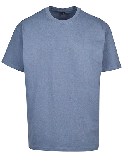 Vintage-blaues Heavy Oversize T-Shirt mit Drop-Shoulder-Ärmeln und Rundhalsausschnitt aus 240g Baumwolle.